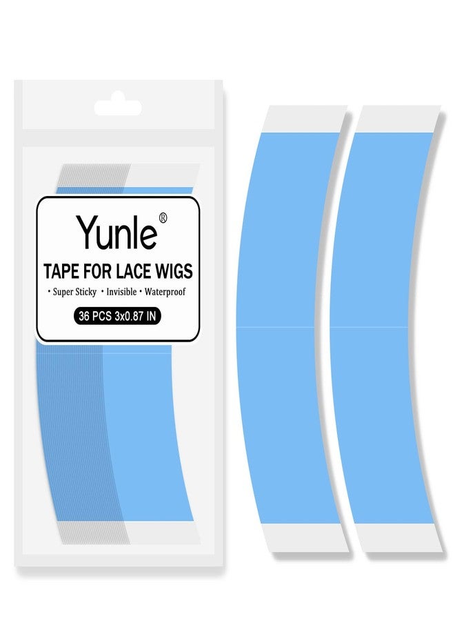 Yunle Lace Front Wig Tape Double Sided Wig Tape for Lace Wigs 36 PCS Strong Adhesive Tape Waterproof Tape for Wigs Toupee Hairpiece Blue 1/2 - Image 1